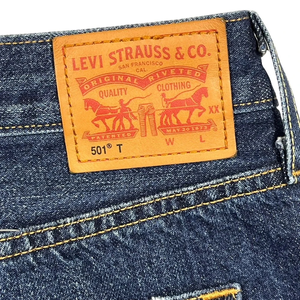 Levi's 501 T Tapered Jeans Men's 31x28 Dark Wash Distressed Denim Button Fly